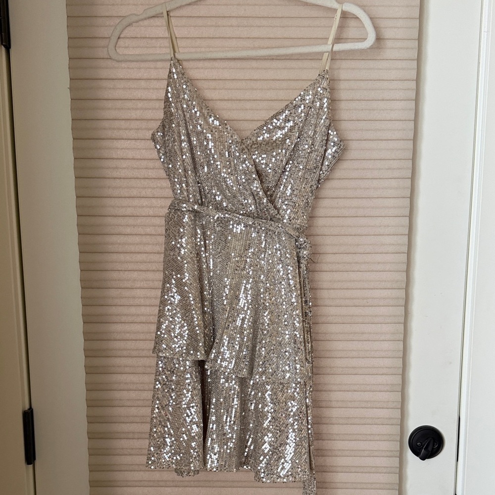 Silver Sequin Wrap Dress